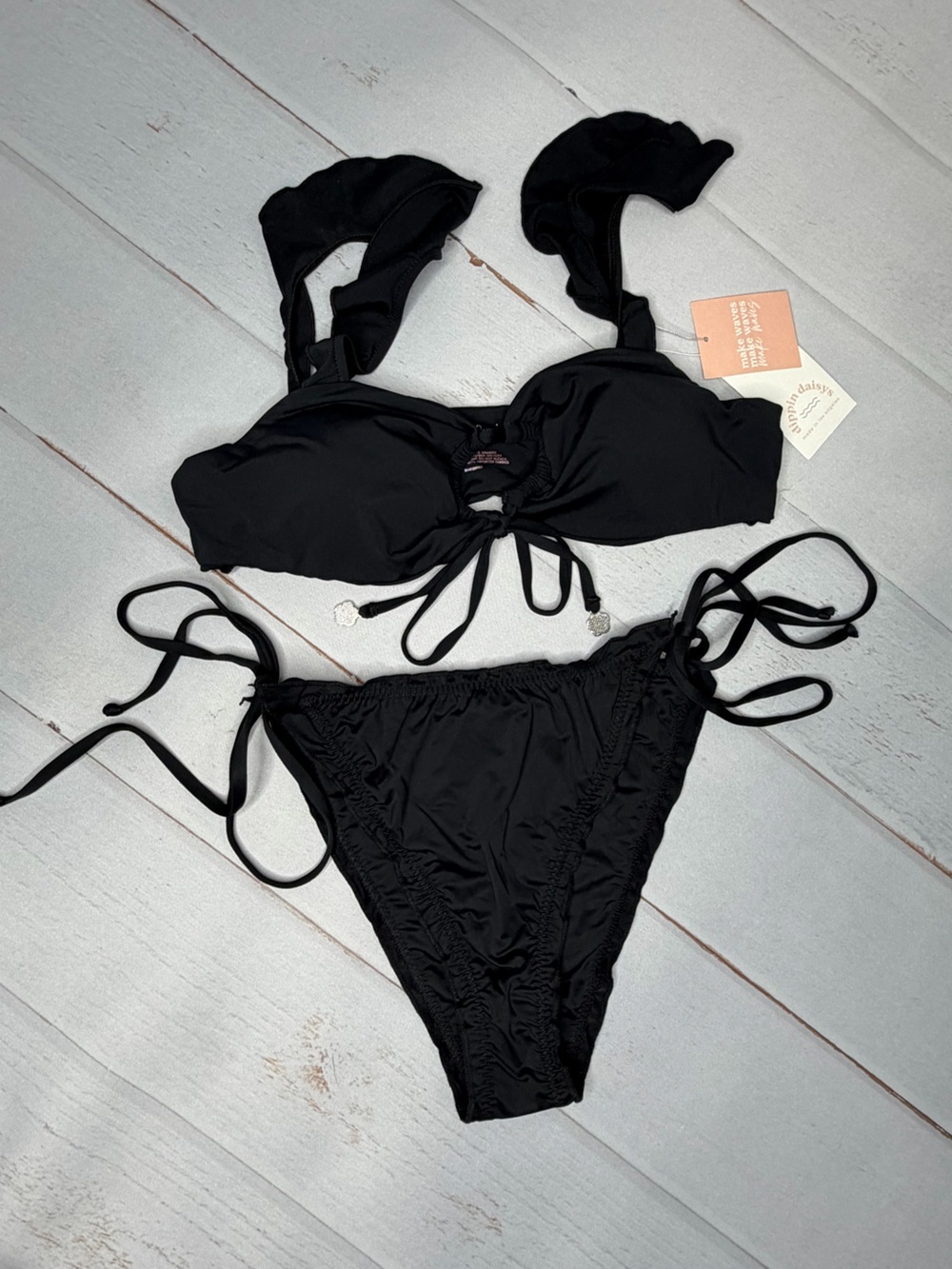NWT Dippin' Daisy's Cheeky Black String Bikini SIZE MEDIUM